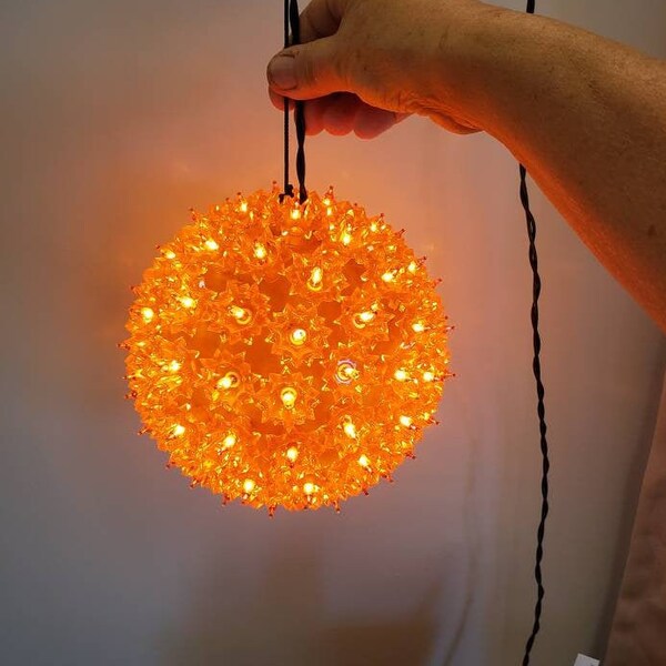 Vintage Sphere Ball Light, Pendant, Orange Twinkly Lights, Swag Lighting, Halloween Decor, Kid's Room, Game Room