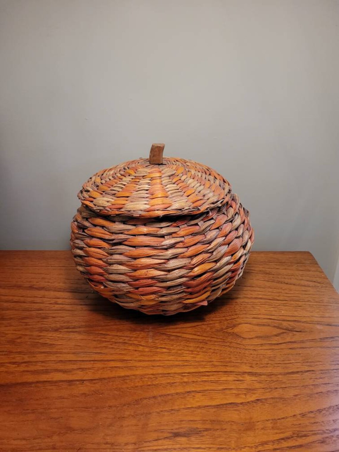 Vintage Wicker Pumpkin Basket With lid Hallowen Decor Etsy