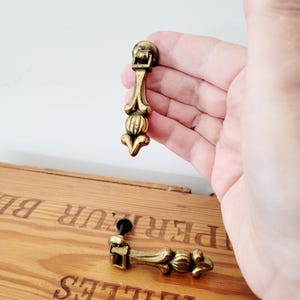 Pair of Brass Drop Pulls, Tear Drop, Vintage Drawer Knobs, Art Deco, 1940s