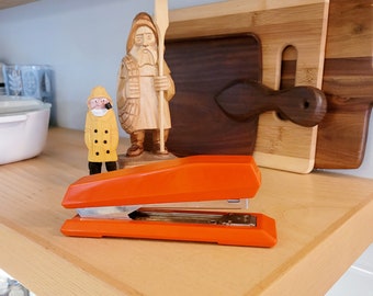 Flame Orange Stapler, APSCO 17, Vintage Office Decor, Designed by Isabergs Verkstads, Imported thru Faber Castell, Made in Sweden, 1960s