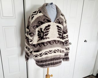 Genuine Cowichan Indian Knit Sweater, Vintage Wool Pull Over, Hand Spun & Knit