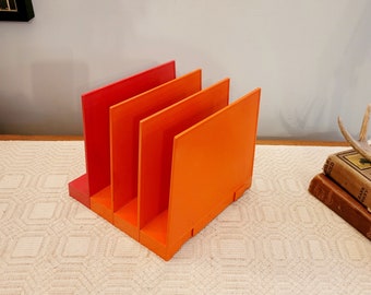 File Storage, Vertical File Folder, Vintage, Orange-Red, Desk Organizer, Starmark Dividers, Storage, 4 Segments, Rare Color, 1970-80s