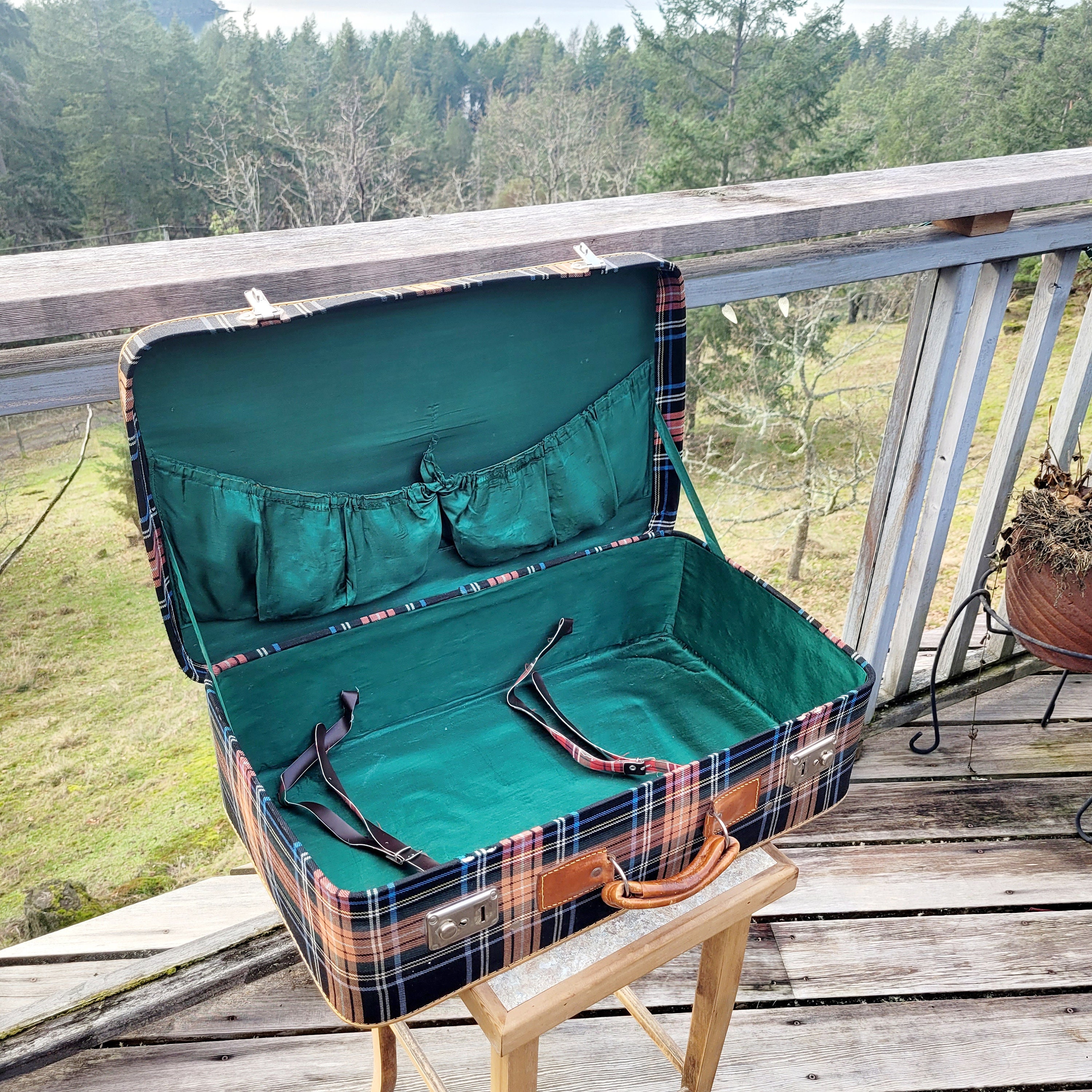 Travel Luggage, Plaid, Vintage Suitcase, Leather Edging & Handle, Black Orange Tartan, Home Decor, Set Prop, Photo Shoot, Green Interior - Etsy Travel Luggage, Plaid, Vintage Suitcase, Leather Edging & Handle, Black Orange Tartan, Home Decor, Set Prop, Photo Shoot, Green Interior - Etsy