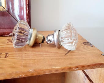 Glass Door Knobs, Antique Hardware, 12 Sided, Starburst Crystal, Vintage, Upcycle