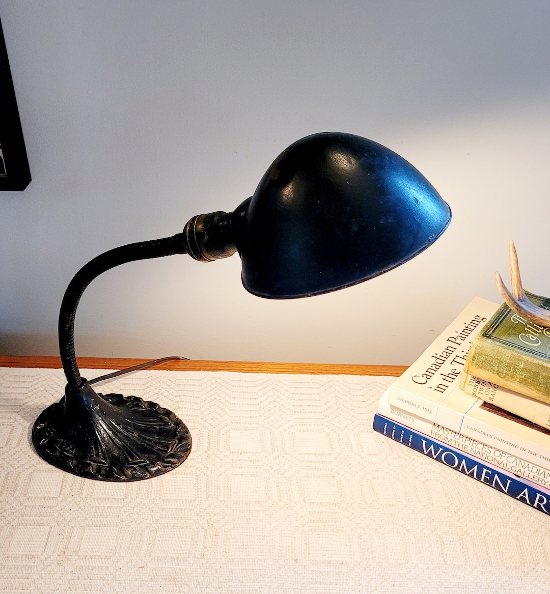 Gooseneck Desk Lamp Art Deco Black Cast Iron Task Lamp Etsy