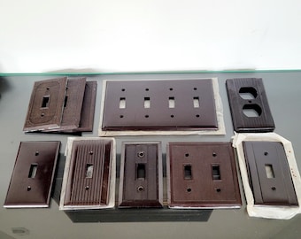 Vintage Switch Plates, Black Brown Bakelite, Light Switch, Plug Outlets, Wall Receptacles