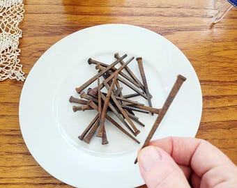 Antique Hand Forged Square Head 3 inch Nails, Salvaged, Barn Nails, Lot 25