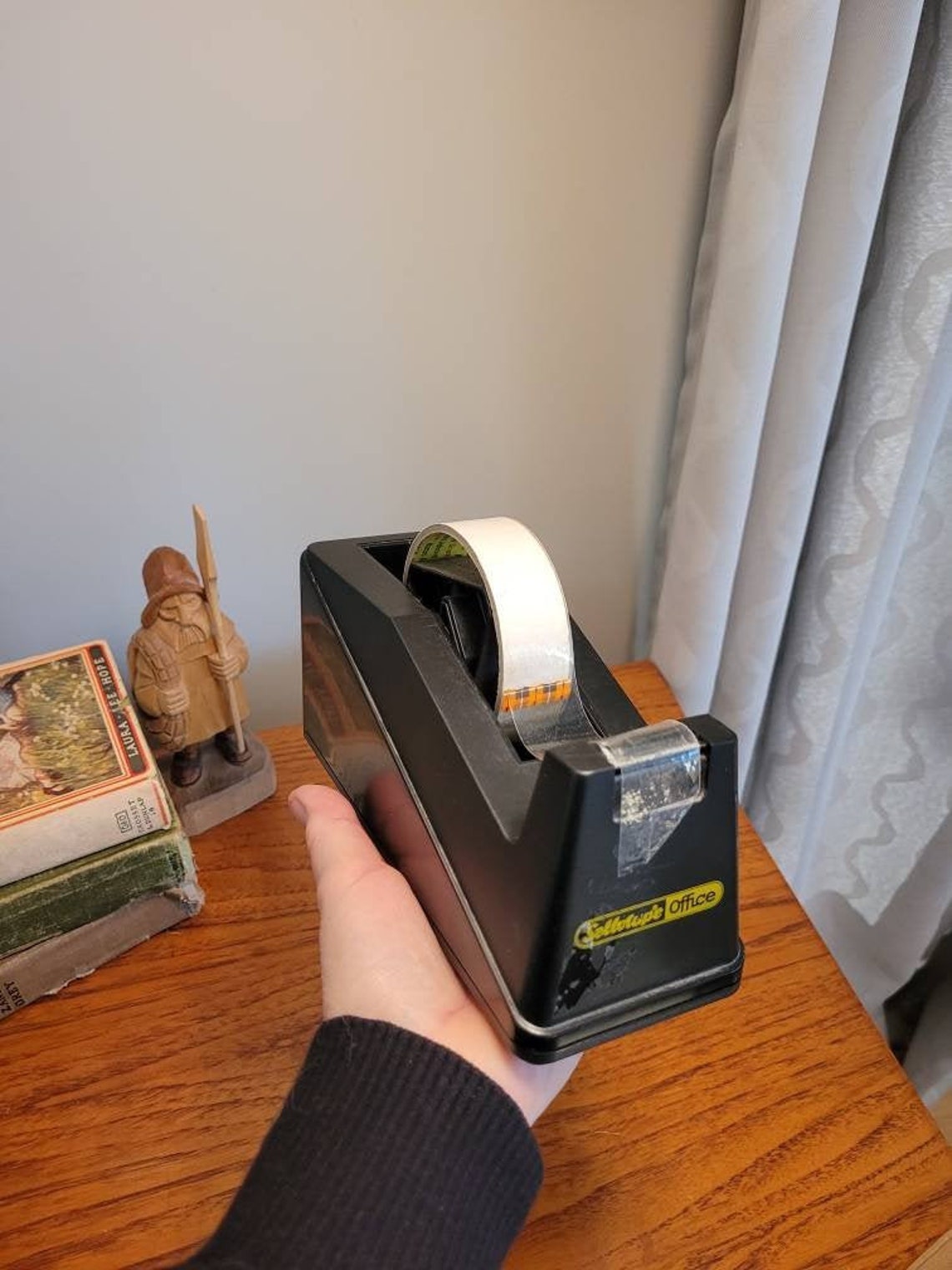 Vintage Tape Dispenser Sellotape Black Plastic Weighted Etsy