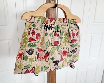 Bolso vintage de tela de corteza, asa de madera, bolso de punto, Baribocraft, años 40-50