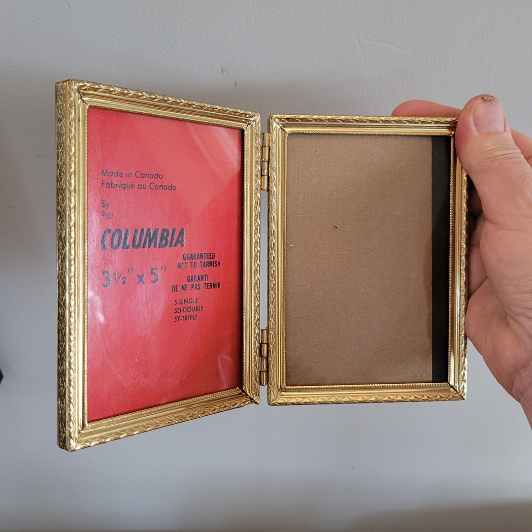 Brass Frame, Double Hinged, Gold Metal, Bronze Frame, Vintage Picture