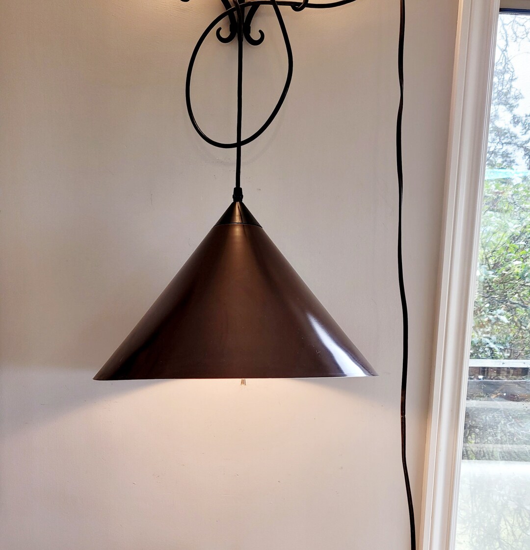 Billiard Pendant Lights, Vintage IKEA Lighting, Enamel Brown, Swag Lamp ...