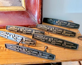 Brutalist Cabinet Pulls, Antique Bronze Dresser Handles, Set of 6