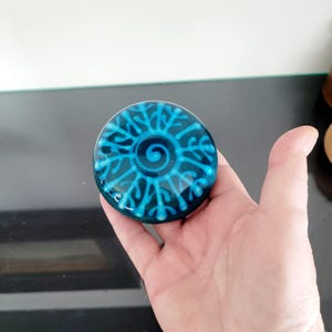 Scandinavian Ceramic Paperweight, Turquoise Spiral Mid Century Pottery, Bo Melander
