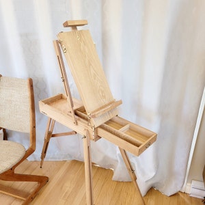 Portable French Half Easel, Vintage Plein Air Painting Easel, Wood, Storage, Adjustable, Brass Fittings, Travel Easel
