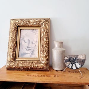 Vintage Gilded Wood Frame, Ornate Flowers Scrolls, 9 1/2 x 12 inches