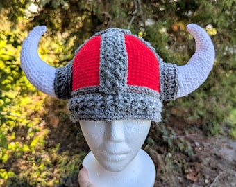 Crochet Viking Helmet with Horns – Handmade Hat – Cosplay, Halloween, Fantasy Gift - Made to Order