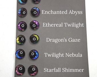 May include: Six pairs of iridescent glass eyes for crafts, with names like "Nocturnal Prism", "Enchanted Abyss", and "Starfall Shimmer".