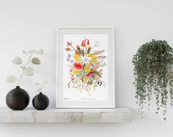 Digital Watercolour Australian Wildflowers Print | DIGITAL DOWNLOAD| Print Wall Art Living Room Decor Wall Home Watercolor| BOHO large art