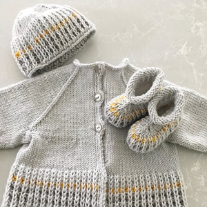 Baby Cardigan Knitting Pattern, Baby Sweater, Booties and Hat