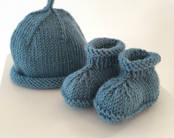 Patrón de tejido de gorro de bebé, patrón de tejido de patucos de bebé, conjunto a juego