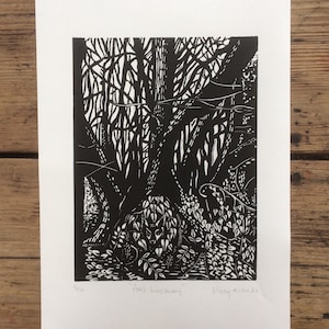 Fox&#39;s Hideaway, Limited Edition Hand Carved Lino Print