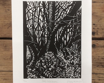 Fox's Hideaway, Limited Edition Hand Carved Lino Print