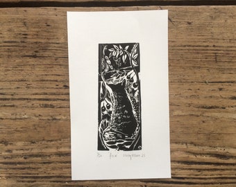 Young Fox, Limited Edition Hand Carved Lino Print