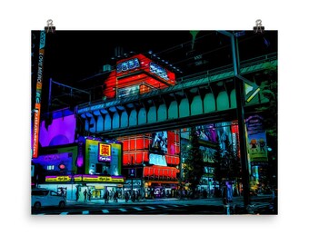 Tokyo Print - Japan Cityscape Wall Art, Vibrant Akihabara Illustration Poster, Japan Street Art Decor