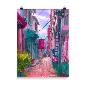 Impresión de anime del paisaje urbano de Seúl: arte mural de K-drama inspirado en Makoto Shinkai • Póster estético coreano • Regalo de K-pop para amantes del anime
