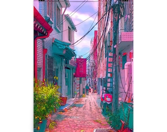 Seoul Cityscape Anime Print – Kdrama Wall Art Inspired by Makoto Shinkai • Korean Aesthetic Poster • Kpop Gift for Anime Lovers