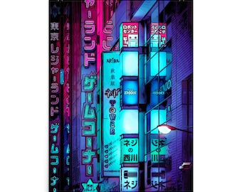 Tokyo Neon Cyberpunk Cityscape Print – Anime & Gaming Wall Art • Futuristic Urban Decor