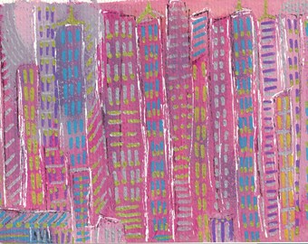 Pink City Hand Painted Greeting Card 58