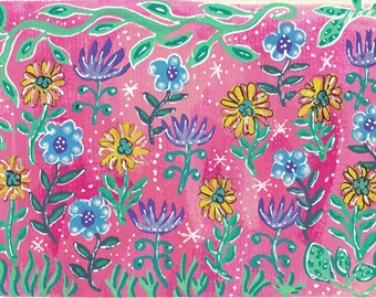 Garden in the Pink Hand Painted Greeting Card 60