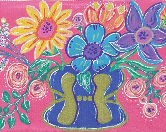 Flowers in Vase Hand Painted Greeting Card 63