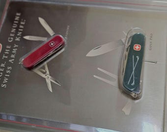 Juego de regalo Wenger Golf Pro con cápsula del tiempo sellada Esquire de la década de 1990. Herramienta suiza vintage descatalogada de 85 mm y 65 mm.