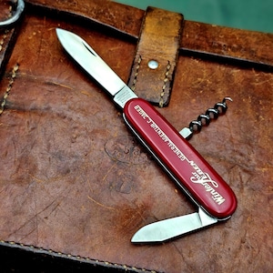 Vintage Victoria Victorinox Gourmet 84mm Swiss Army Tool with Nickel Silver Advertising Inlay  Rare Discontinued from 50s