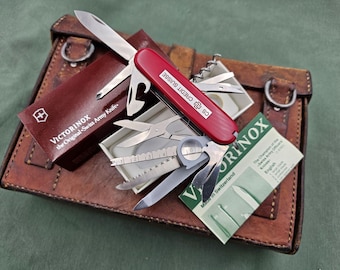 Vintage Victorinox Champion with Grooved Corkscrew 91 mm Swiss Army Tool and Original Box Swiss Advertising Metal Inlay