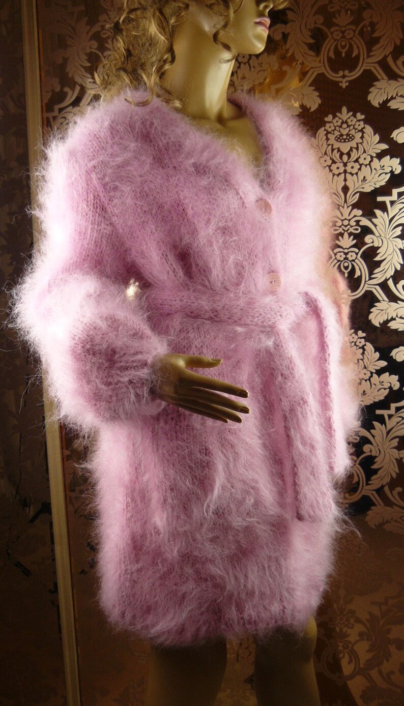 Mohair Handgefertigte Haarige Pinke Strickjacke Jacke Pullover größe 2XL Handgestrickt Bild 8