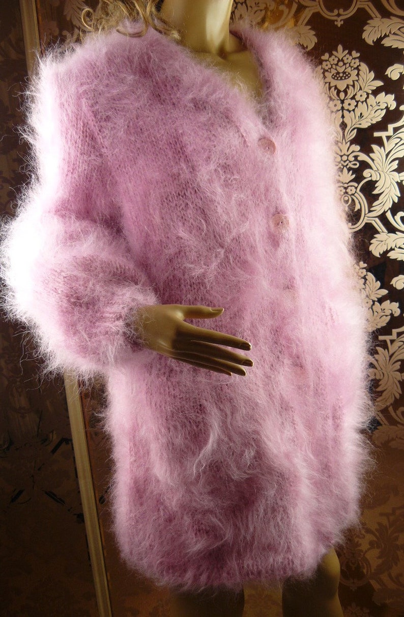 Mohair Handgefertigte Haarige Pinke Strickjacke Jacke Pullover größe 2XL Handgestrickt Bild 6