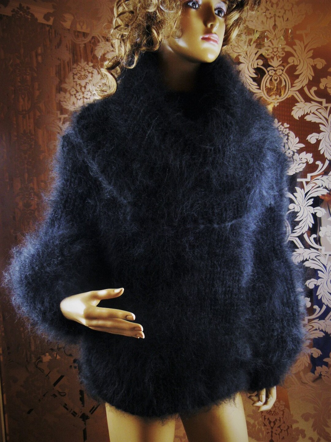 Mohair Handmade Hairy Black Cowl Neck Pullover Sweater Size XL Etsy