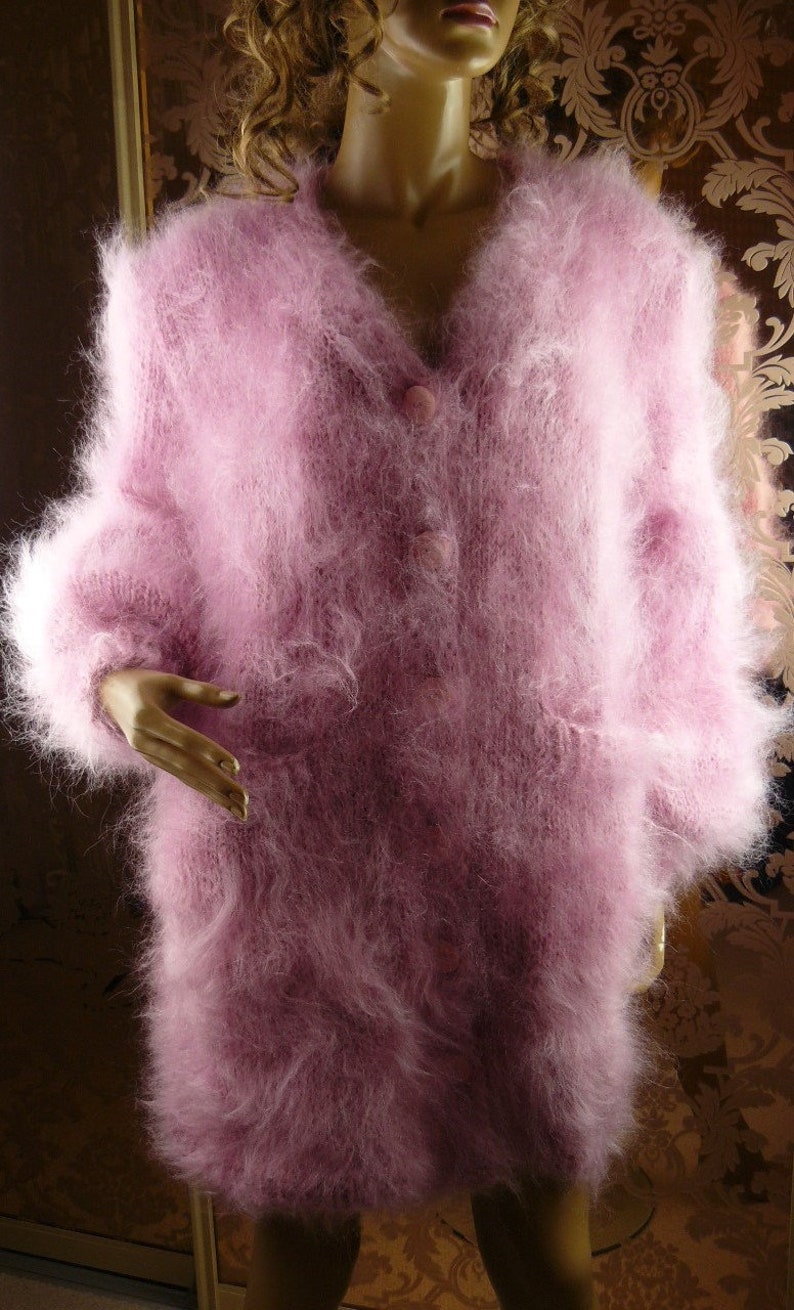 Mohair Handgefertigte Haarige Pinke Strickjacke Jacke Pullover größe 2XL Handgestrickt Bild 4