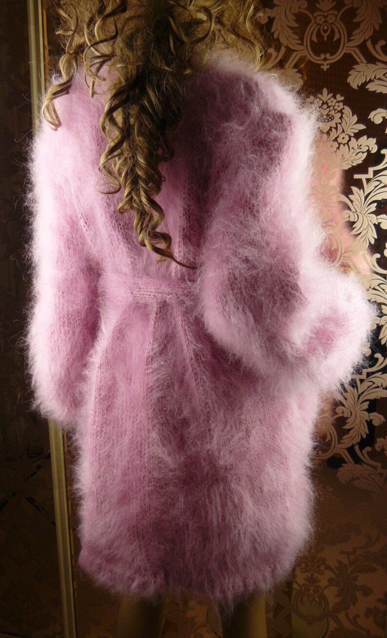 Mohair Handgefertigte Haarige Pinke Strickjacke Jacke Pullover größe 2XL Handgestrickt Bild 3