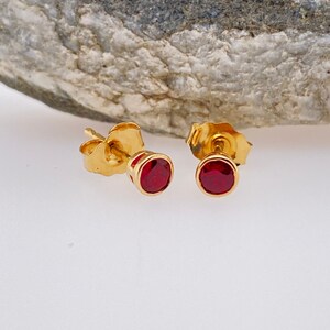 Ruby Earrings Round Bezel Stud Earrings 14k Yellow or White Gold for Baby Girl or Woman Gift Idea 3 mm diameter size