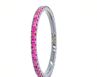 14k White Gold Ruby Eternity Band - Antique Black Plated Stacking Ring