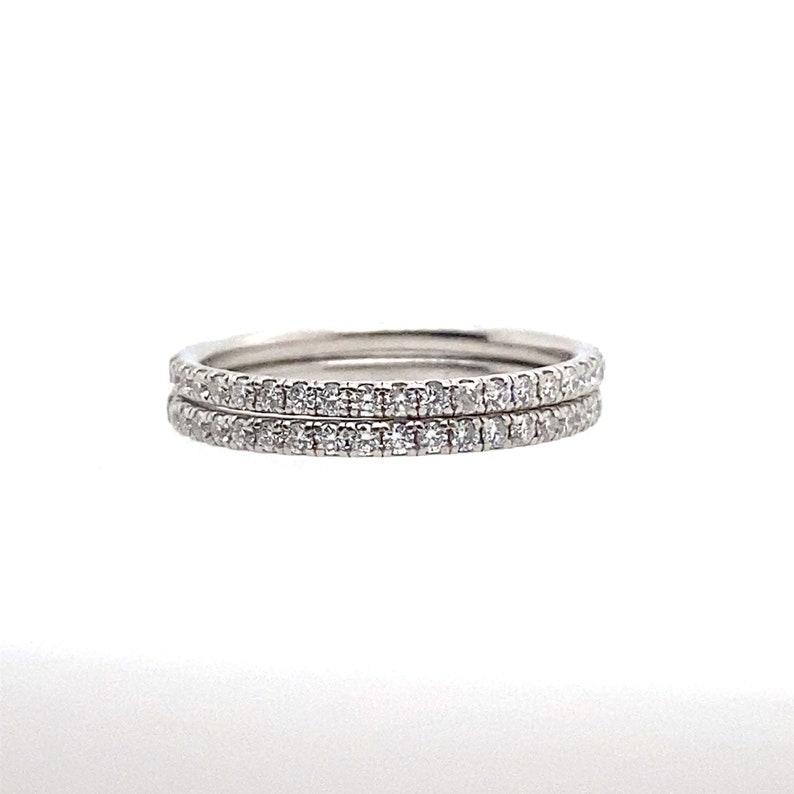 Double Eternity Diamond Band Twin Ring 14k White Gold Full Covered Diamond U Pave Setting Style 0.80Ct diamond Stacking Ring Woman gift idea