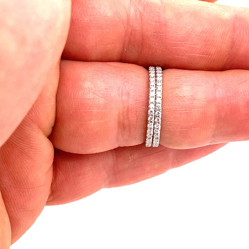 Double Eternity Diamond Band Twin Ring 14k White Gold Full Covered Diamond U Pave Setting Style 0.80Ct diamond Stacking Ring Woman gift idea