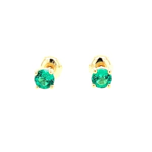 May Birth Stone Green Emerald Stud Earring  screw back in 14k yellow Gold/May Birthstone Gift idea/Lab Grown Emerald earrings for Birthday