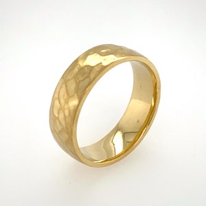 Hammered Wedding Ring handmade with 14K & 18K yellow gold solid Band - Men wedding band Hammered