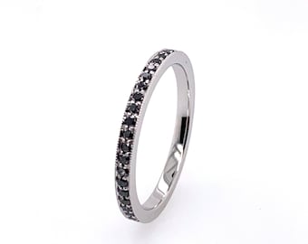 Black Diamond Eternity Band: 14k White Gold Pave Ring