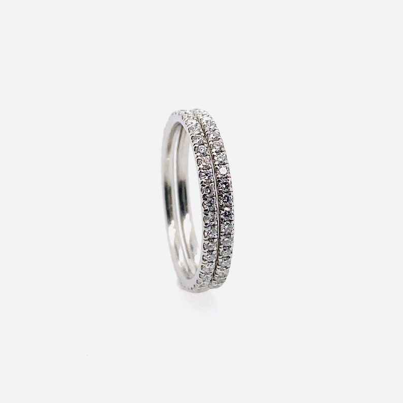 Double Eternity Diamond Band Twin Ring 14k White Gold Full Covered Diamond U Pave Setting Style 0.80Ct diamond Stacking Ring Woman gift idea